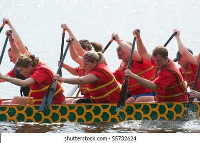 OTTAWA, CANADA - JUNE 19: Dragon Boat Team In Action At The Dragon Boat Race Festival In Ottawa, Ontario June 19, 2010.