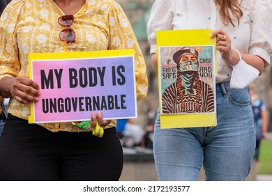 Ottawa, Canada – June 27 2022: Women Display Pro Choice Signs During A Demonstration On Parliament Hill 