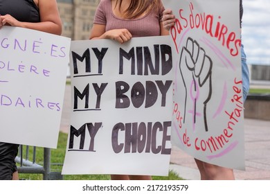 Ottawa, Canada – June 27 2022: Women Display Pro Choice Signs During A Demonstration On Parliament Hill 