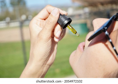 Ottawa, Canada - June 30 2021: cannabis extract liquid for vaping, cannabis oil, various marketed cannabis derivative products,CBD is a chemical compound in the Cannabis plant,shot close up