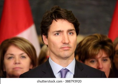 OTTAWA, CANADA - MARCH 8, 2016: Prime Minister Justin Trudeau At International Women's Day Event.
