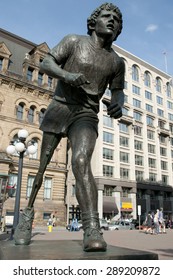 OTTAWA, CANADA - May 26, 2015: Statue Of Terry Fox Who Ran Across Canada In An Effort To Raise Money For Cancer. This Resulted In An Annual Terry Fox Run Marathon To Raise Money For That Cause.