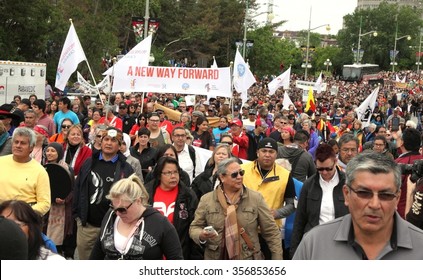 OTTAWA, CANADA - MAY 31, 2015: Thousands of people take part in the Walk for Reconciliation aimed at renewing relationships among Aboriginal peoples and all Canadians.
