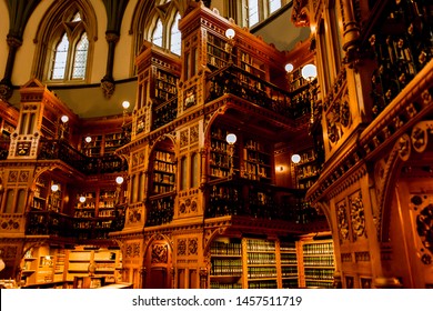 Ottawa, Canada, Oct 9, 2018: Inside the Library of Parliament (Bibliothèque du Parlement) - main reading room