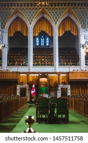 Ottawa, Canada, Oct 9, 2018: Interior of House of Commons in the Parliament Building