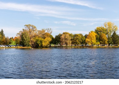 Ottawa, Canada - October 11, 2021: Rideau River And Mooney's Bay Beach In Autumn