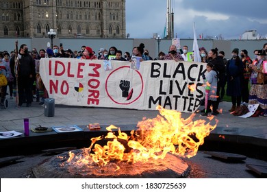 Ottawa, Canada.  October 1st, 2020. People At Vigil For First Nations Woman Joyce Echaquan Who Died In Hospital With Sigh 