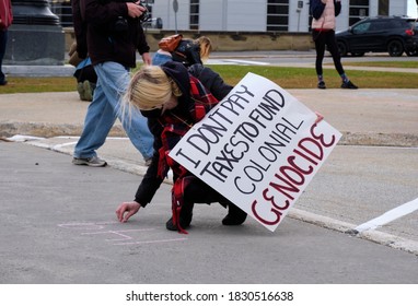 Ottawa, Canada.  October 9th, 2020. First Nation Community Hold An Indigenous Day Of Rage Against Colonialism March Through Streets. Non Native Joins In Protest, In Support Of  First Nations Community