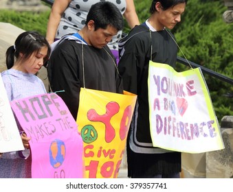 OTTAWA, CANADA - SEPT. 10, 2015: Inuit Youth Pray On Parliament Hill During Celebration Of Life On World Suicide Prevention Week.