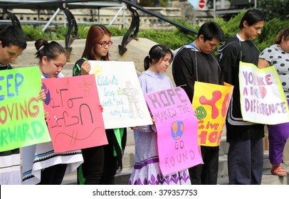 OTTAWA, CANADA - SEPT. 10, 2015: Inuit Youth Pray On Parliament Hill During Celebration Of Life On World Suicide Prevention Week.