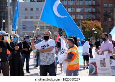 Ottawa, Canada.  September 28th, 2020. Protester Putting On A 