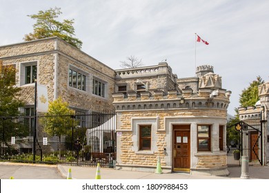 Ottawa, Canada, September 6, 2020; The Guard House At The Entrance To The Gothic Beaux-Arts-inspired Architecture Of The Royal Canadian Mint In Ottawa