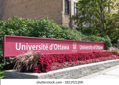 Ottawa, Canada, September 6, 2020; The pink bilingual University of Ottawa sign at the entrance to the campus on Nicholas Street