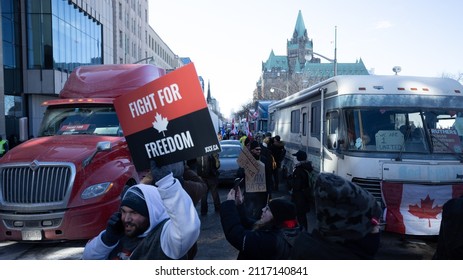 Ottawa, ON Canada - 01 29 2022: Freedom Convoy Truckers Protest.