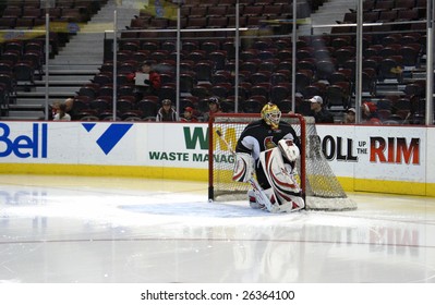 OTTAWA, ON - MAR 7: Ottawa Senators Player Alex Auld During A Public Hockey Practice At Scotiabank Place March 7, 2009 In Ottawa, ON.