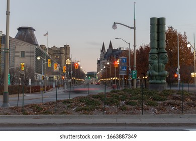 Ottawa, Ontario /Canada - 11 11 2018: Sculpture Of The Three Watchmen On Sussex Drive Near The National Art Gallery Of Canada