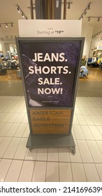 Ottawa Ontario Canada. American Eagle Outfitters Jeans Shorts Sale Signage In Rideau Centre.