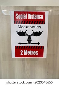 Ottawa Ontario Canada August 4 2021. Physical Distancing Moose Antlers Two Meters Apart Social Distancing Signage.