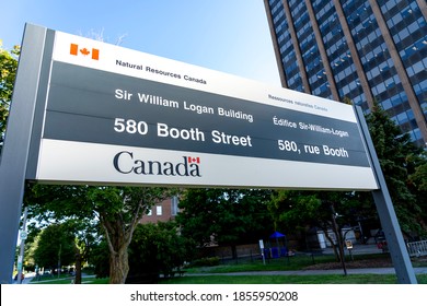 Ottawa, Ontario, Canada - August 7, 2020: A sign is seen outside the building for Sir William Logan Building Natural Resources Canada on Booth Street in Ottawa, Ontario, Canada. 