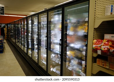 Ottawa, Ontario, Canada - December 01, 2019: Freezer Aisle Of The Local Grocery Store. 