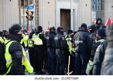 Ottawa, Ontario Canada - Feb 05, 2022: Trucker Freedom Convoy - Police Presence