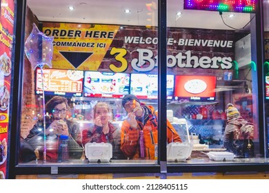 Ottawa, Ontario, Canada - February 11, 2022. Happy People In A Libanees Restaurant With No Mask During Freedom Convoy Protest