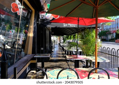 Ottawa, Ontario, Canada - July 14, 2020: Example Of Outdoor Restaurant Patio Distanced Seating As Ontario Enters COVID Stage 3 Reopening.