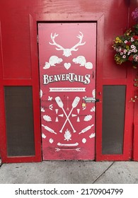 Ottawa Ontario Canada June 23 2022. Beavertails pastry booth door with the business name and signage in the byward Market.