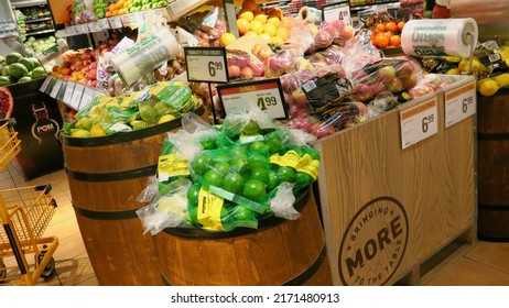 Ottawa Ontario Canada June 25 2022 Grocery Store Items On Shelves, Cheese, Deli Meats, Fruits, Lobster, Meat Prices And Sales                       