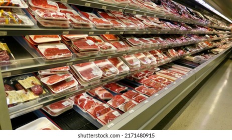 Ottawa Ontario Canada June 25 2022 Grocery Store Items On Shelves, Cheese, Deli Meats, Fruits, Lobster, Meat Prices And Sales                       