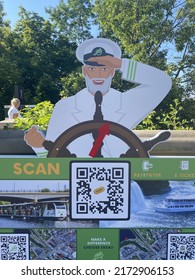 Ottawa Ontario Canada June 28 2022. Boat cruise ticket and information kiosk with a captain at the helm signage.