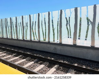 Ottawa, Ontario, Canada -May 14, 2022: An Abstract Public Art Installation Seen Inside A Light Rail Transit Station.