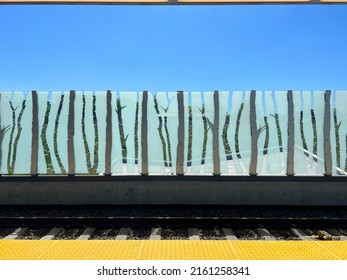 Ottawa, Ontario, Canada -May 14, 2022: An Abstract Public Art Installation Seen Inside A Light Rail Transit Station.