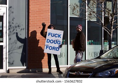 Ottawa Ontario Canada November 18/2019 Fuck Doug Ford Protest Sign, Provincial Government On Street Rally. 