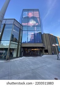 Ottawa Ontario Canada September 10 2022. Kinah Azmeh City Band Advertisement On The National Arts Ceter Digital Video Signage.