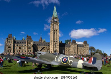 OTTAWA, ONTARIO, CANADA - SEPTEMBER 20, 2015: Marking The 75th Anniversary Of The Battle Of Britain A Memorial Event Is Held In Front Of The Parliament Building, Complete With A Spitfire & Hurricane. 