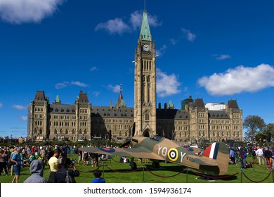 OTTAWA, ONTARIO, CANADA - SEPTEMBER 20, 2015: Marking The 75th Anniversary Of The Battle Of Britain A Memorial Event Is Held In Front Of The Parliament Building, Complete With A Spitfire & Hurricane. 