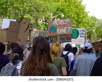 Ottawa, Ontario, Canada - September 27, 2019: "Protect our planet" and other signs at the climate strike.