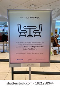 Ottawa Ontario Canada September 3 2020. Covid-19 St.Laurent Mall Food Court New Days New Ways Limited Seating Signage.