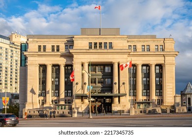 Ottawa, Ontario - October 18, 2022: The Senate Of Canada Government Building On Rideau Street In Downtown Of Ottawa. Government Conference Centre