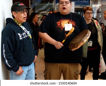 Ottawa, Ontario/Canada - 06/02/2015: Men Drumming And Singing At A Final Truth And Reconciliation Commission Event.