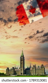 Ottawa Parliament Building In Canada At Sunset