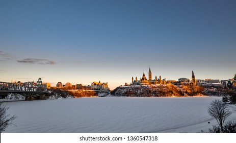 Ottawa Parliament During Winter At Sunset