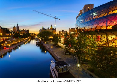 Ottawa Rideau Canal At Dusk In Summer