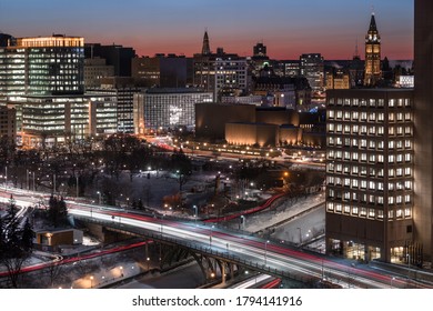 Ottawa Skyline At Dusk In Winter 