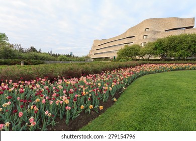 Ottawa Tulip Festival With Canadian Museum Of History In The Background