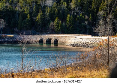 Otter Cove Bridge And Causeway At Acadia National Park At Fall