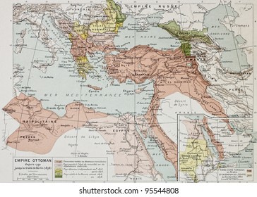 Ottoman Empire historical development old map (between 1792 and 1878). By Paul Vidal de Lablache, Atlas Classique, Librerie Colin, Paris, 1894 - Powered by Shutterstock