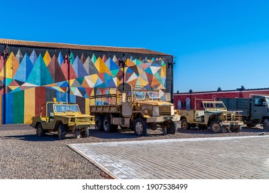 Ouarzazate, Morocco - January 18, 2021 - Film Set And Military Vehicle Props Inside The Atlas Film Studios In Ouarzazate - The Moroccan Hollywood