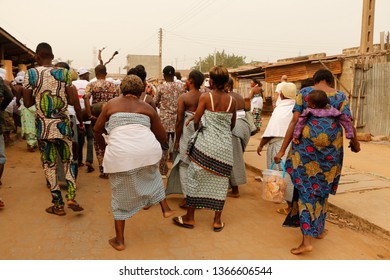 Ouidah, Benin January 10 2015 Voodoo Festival Procession In The City